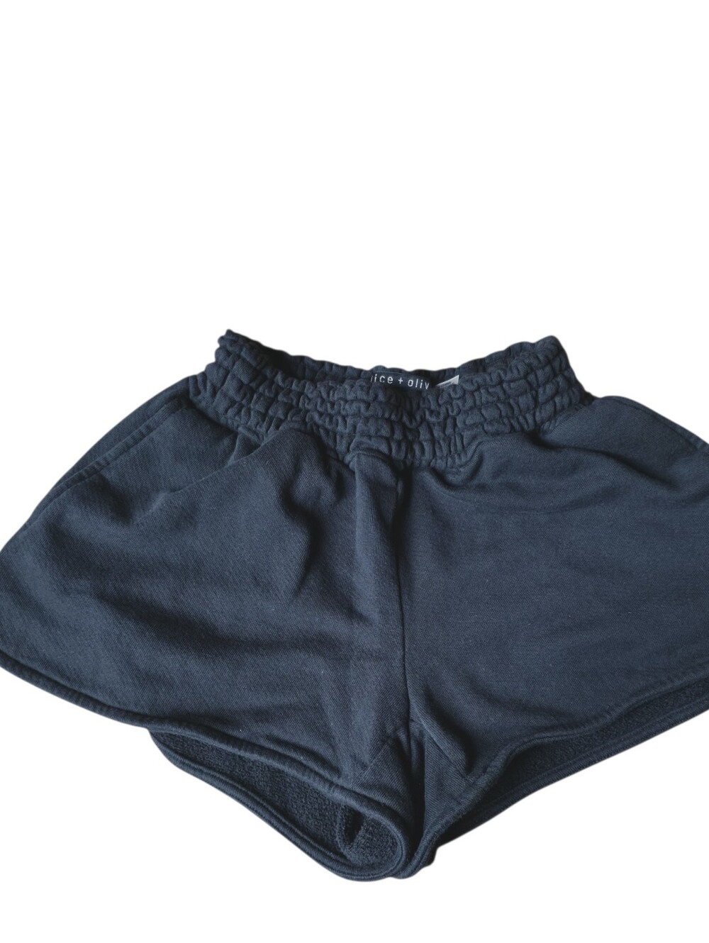 Alice + Olivia Classics Black Cotton Sweatshorts Smocked Waist XS